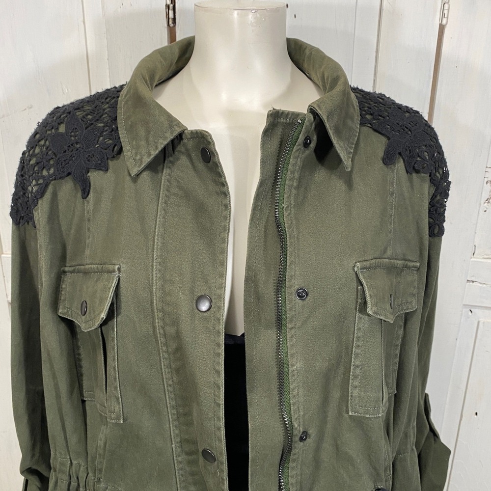 Torrid Crochet Military Jacket Olive Green Black Lace Plus 0 Cinch Waist